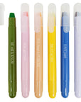 Set of six colorful highlighters with inspirational biblical phrases on a white background
